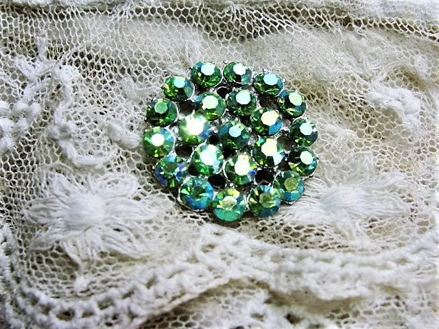 LOVELY Vintage 1950s Sparkling Green Rhinestone Button Collectible or Use In Fine Sewing Project Jewelry Making