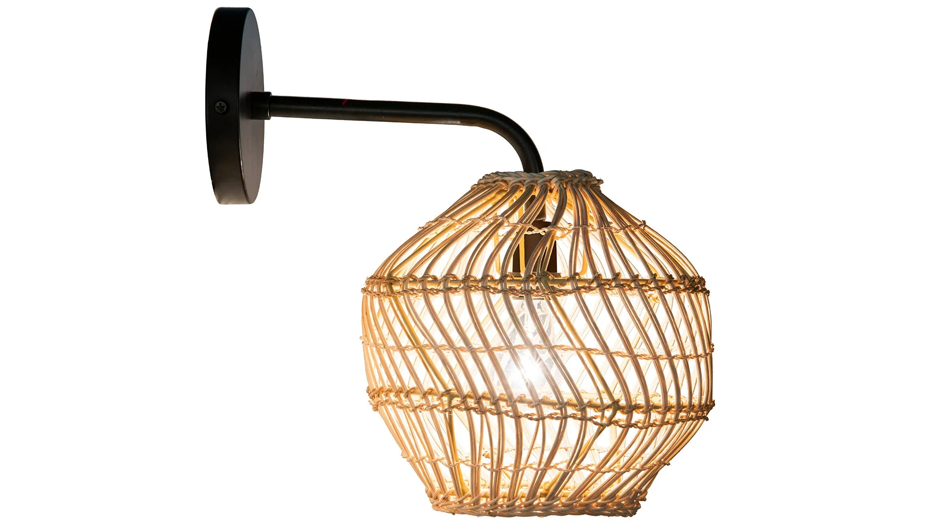 Luhu Open Weave Cane Rib Ball Sconce Wall Lamp, Natural