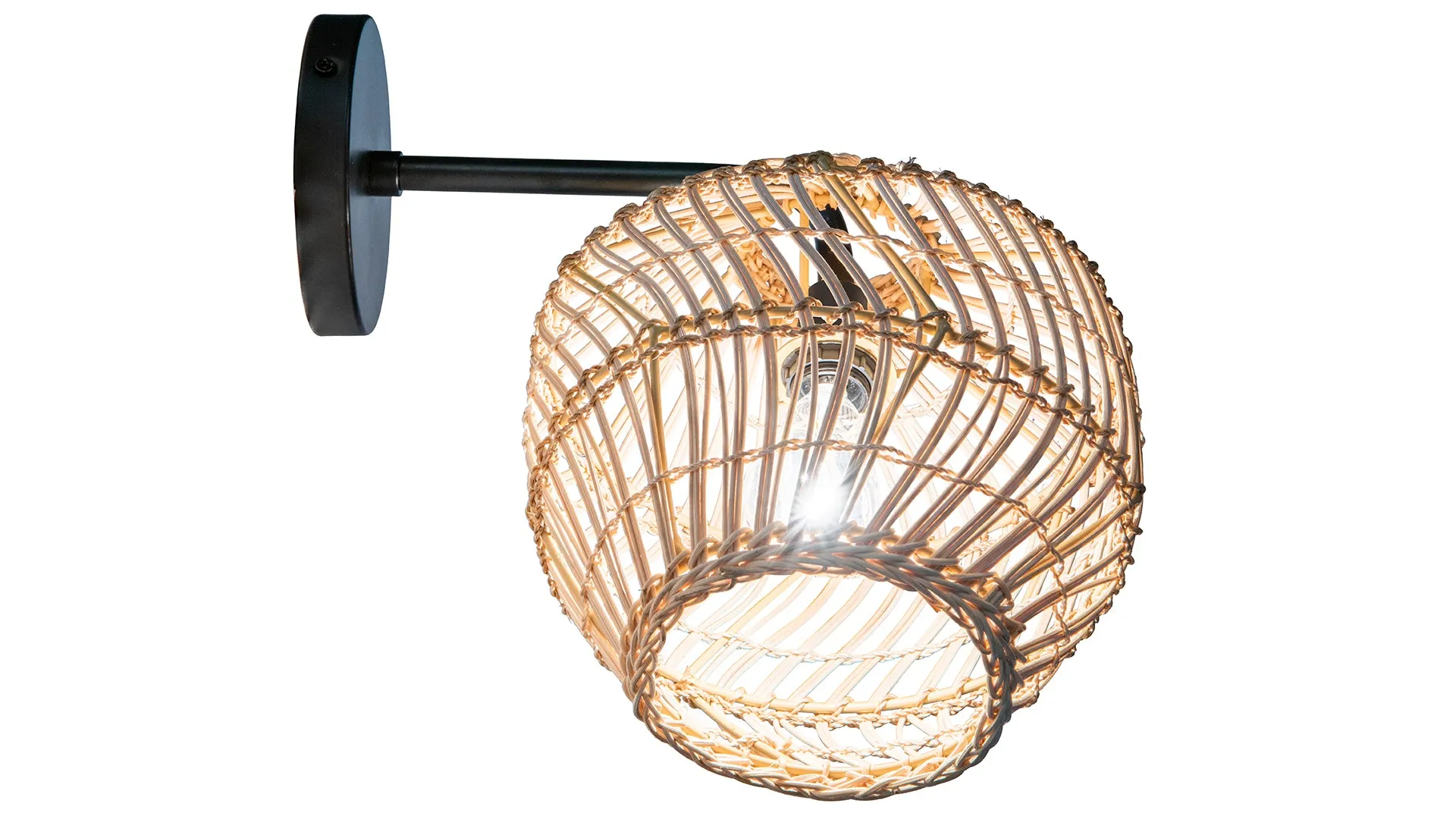 Luhu Open Weave Cane Rib Ball Sconce Wall Lamp, Natural