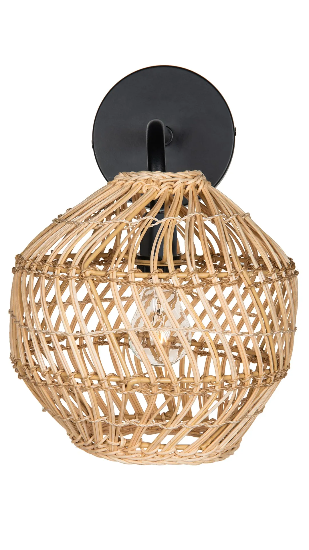 Luhu Open Weave Cane Rib Ball Sconce Wall Lamp, Natural