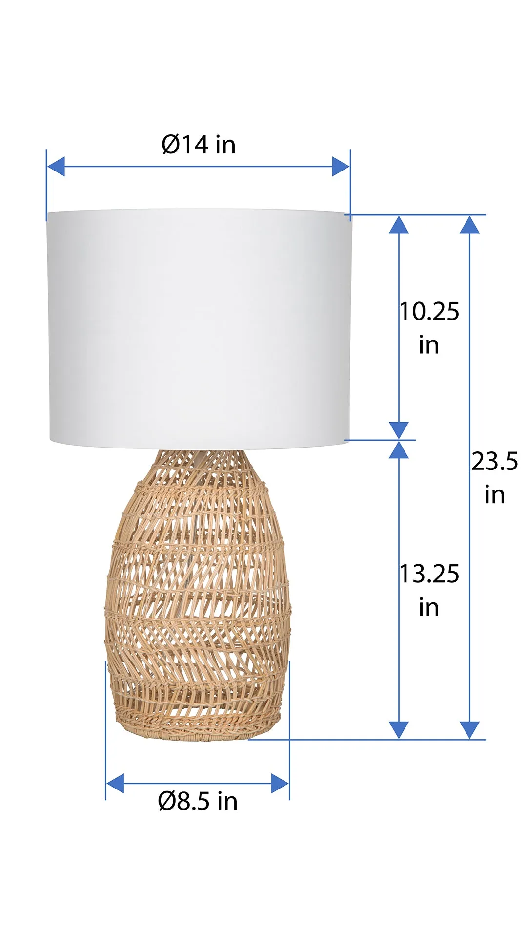 Luhu Open Weave Cane Rib Table Lamp - Natural with White Cotton Canvas Shade