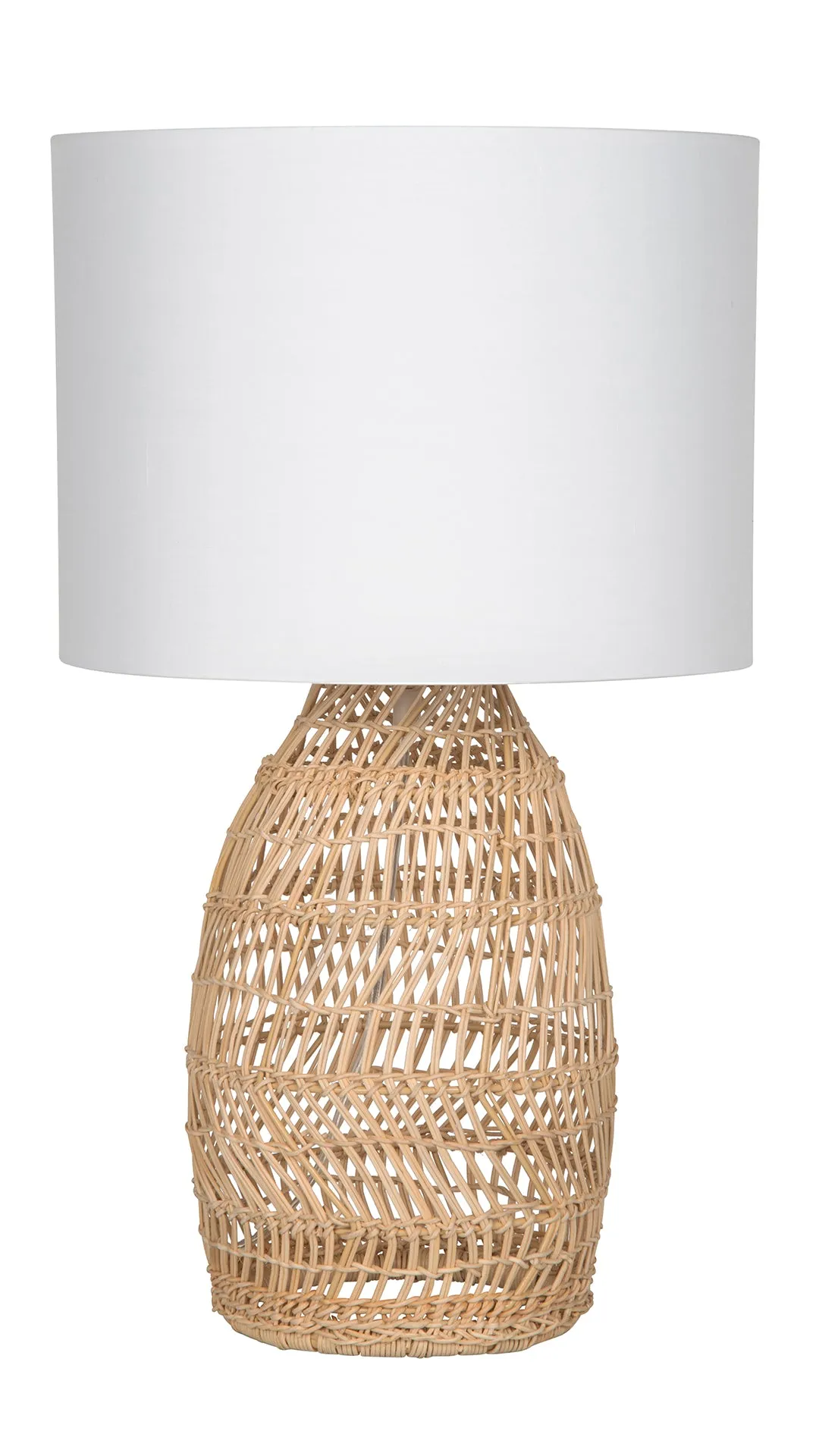 Luhu Open Weave Cane Rib Table Lamp - Natural with White Cotton Canvas Shade