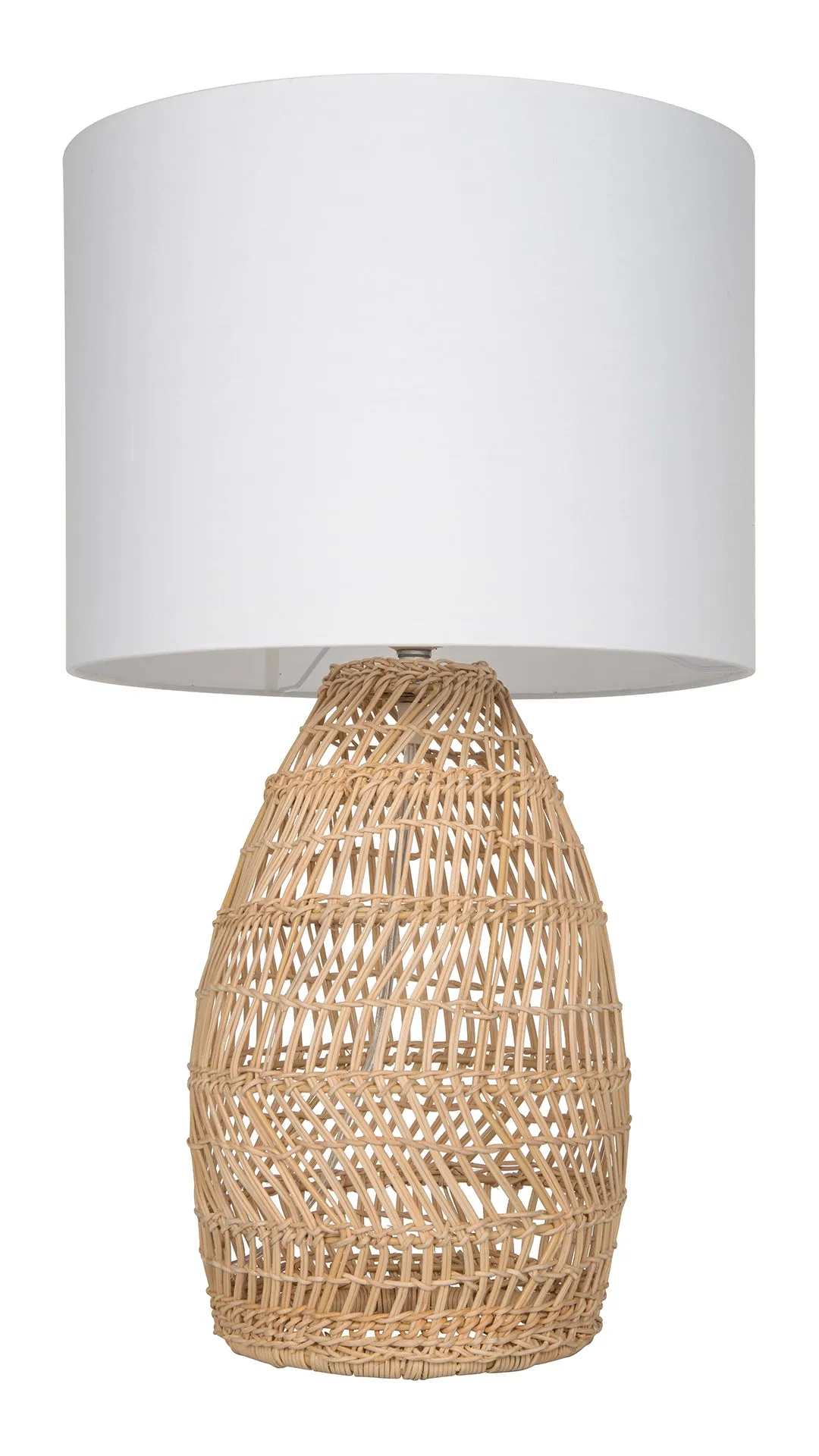 Luhu Open Weave Cane Rib Table Lamp - Natural with White Cotton Canvas Shade