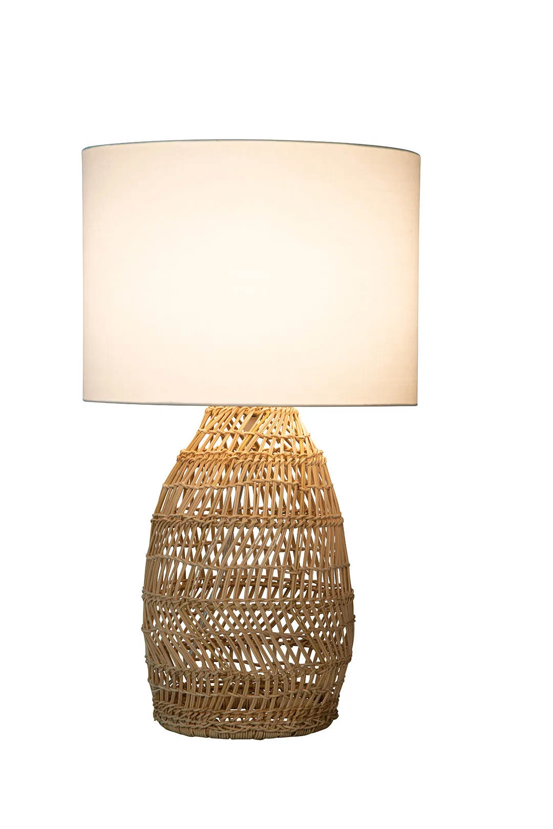 Luhu Open Weave Cane Rib Table Lamp - Natural with White Cotton Canvas Shade