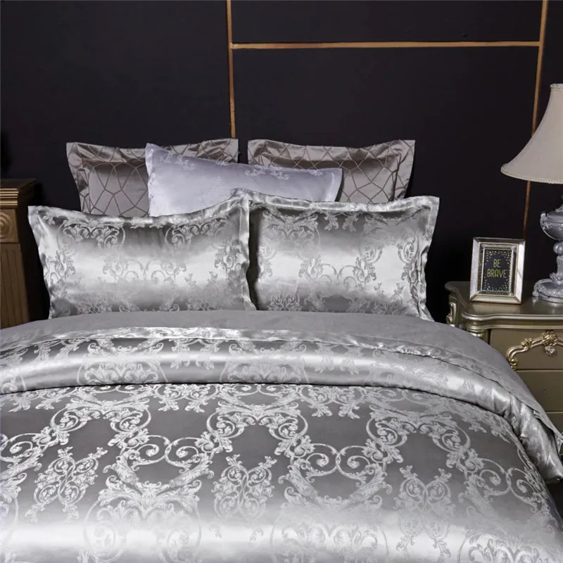 Luxury Gray  Palace Quilt Duvet Bedding Set & Pillowcases