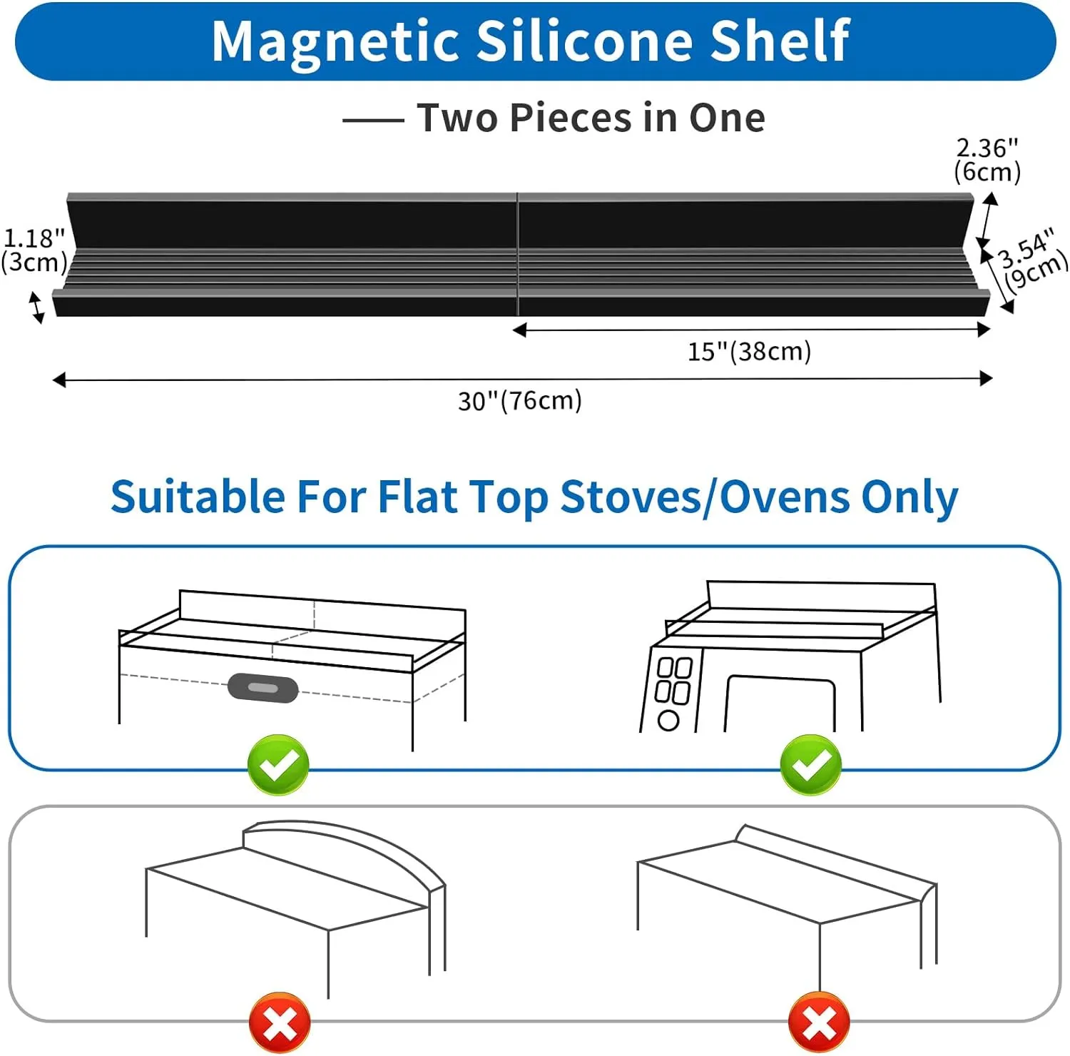 Magnetic Stove Top Shelf, 30" Stove Rack Magnetic Shelf for Kitchen Storage, Kitchen Shelf for Stove Organizer Above Stovetop Flat Back of Stove - Black