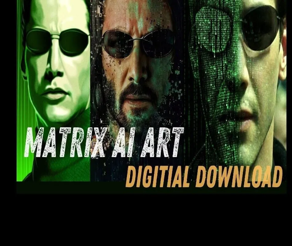 matrix wall art ,keanu reeves ai art ,matrix rain code , Matrix ai generated art ,digital Art Print