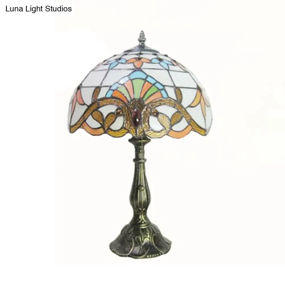 Mediterranean Dome Stained Glass Nightstand Lamp for Bedside Table