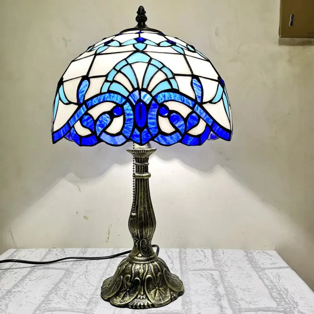 Mediterranean Dome Stained Glass Nightstand Lamp for Bedside Table