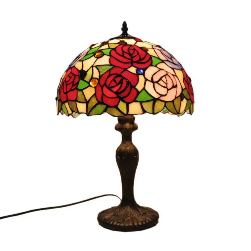 Mediterranean Dome Stained Glass Nightstand Lamp for Bedside Table