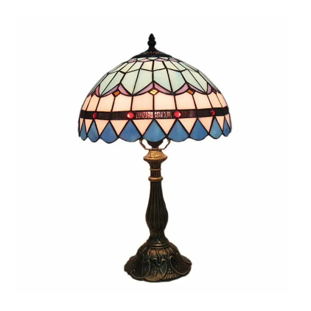 Mediterranean Dome Stained Glass Nightstand Lamp for Bedside Table