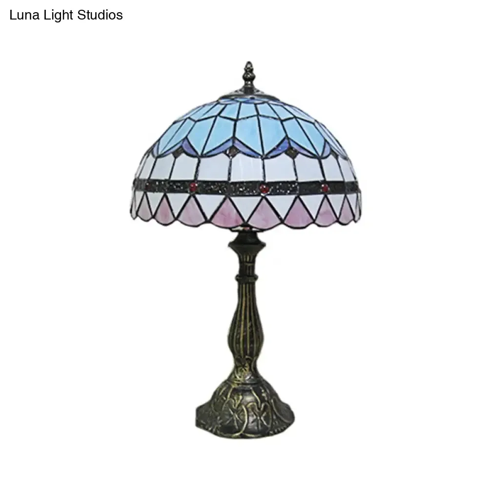 Mediterranean Dome Stained Glass Nightstand Lamp for Bedside Table