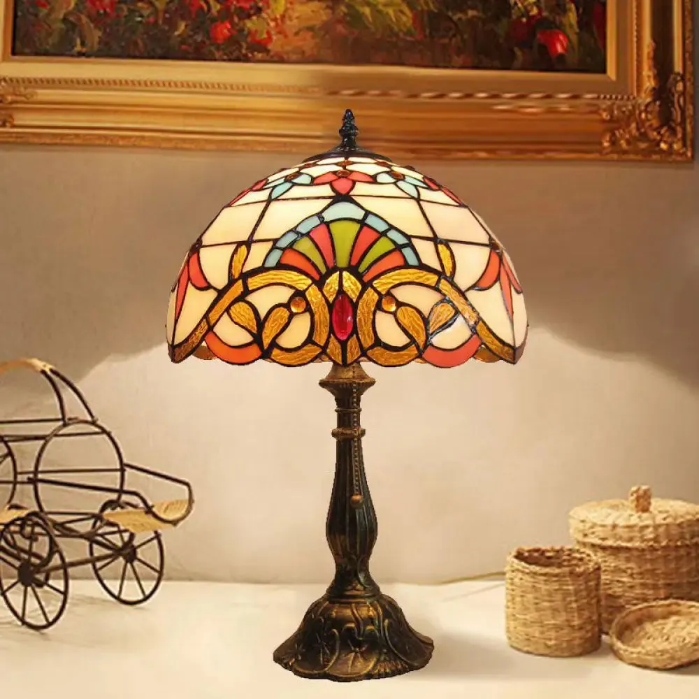 Mediterranean Dome Stained Glass Nightstand Lamp for Bedside Table