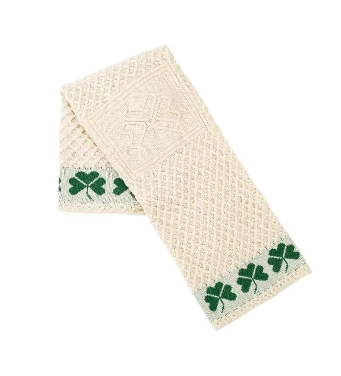 Merino Wool Irish Shamrock Blanket in White