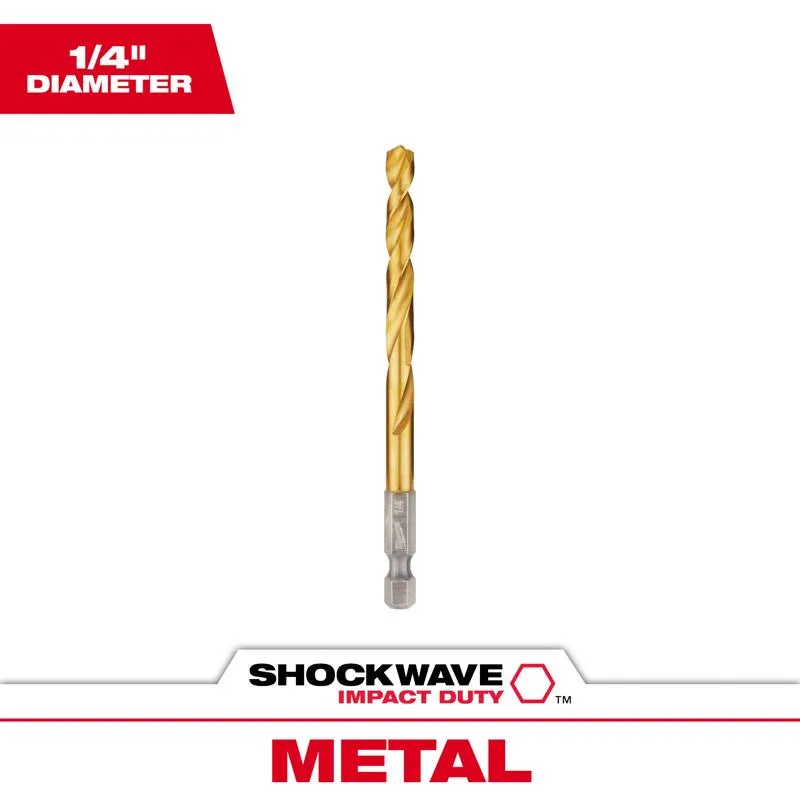 Milwaukee Shockwave 1/4 in. X 4.13 in. L Titanium Red Helix Drill Bit Hex Shank 1 pc