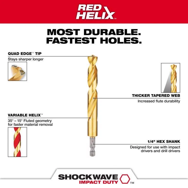 Milwaukee Shockwave 1/8 in. X 2.62 in. L Titanium Red Helix Drill Bit Hex Shank 2 pc