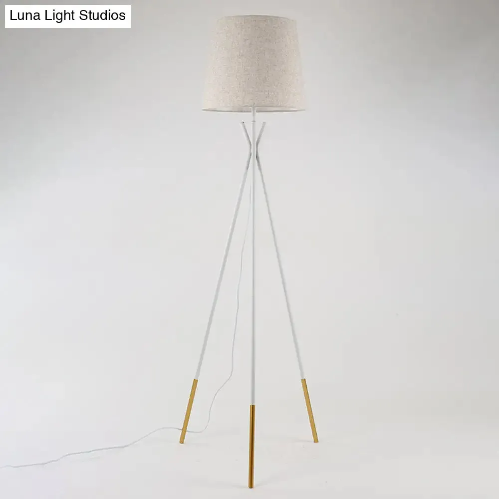 Minimalist Black/White Tapered Floor Lamp with Brass Accents