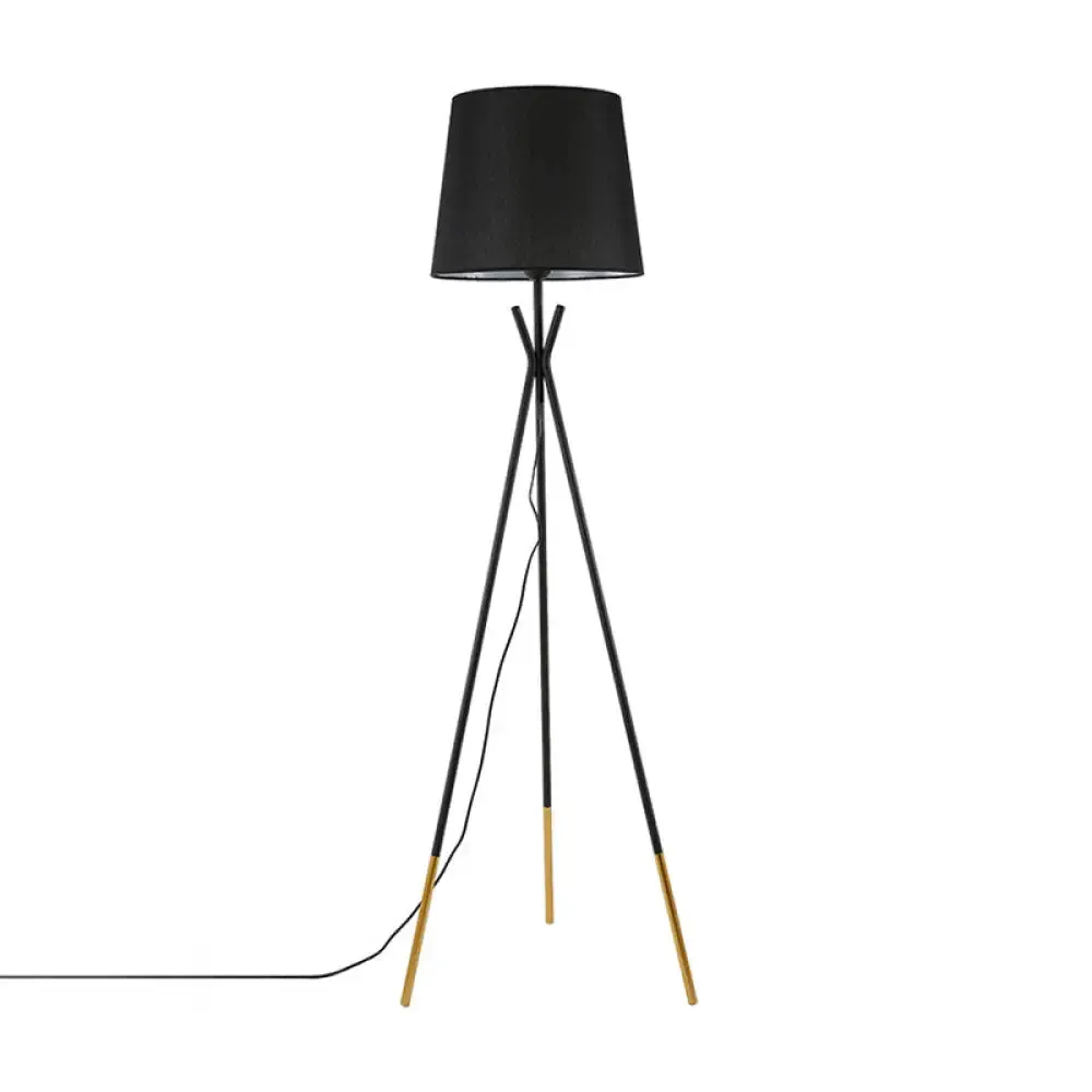 Minimalist Black/White Tapered Floor Lamp with Brass Accents