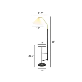 Minimalist Cone Floor Lamp with Pleated Fabric Shade, Tray, and Marble Base