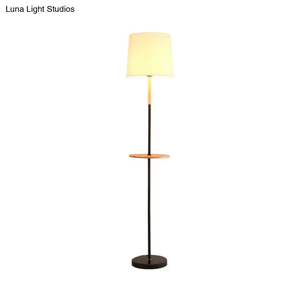 Minimalist Flaxen Drum Table Lamp for Living Room Floor - 1-Light, Light Fabric