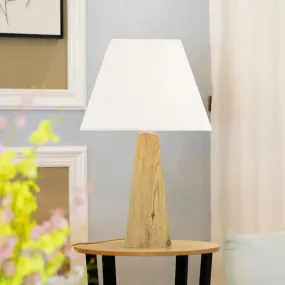 Minimalist Taupe/White Pagoda Table Lamp with Pyramidal Wood Pedestal