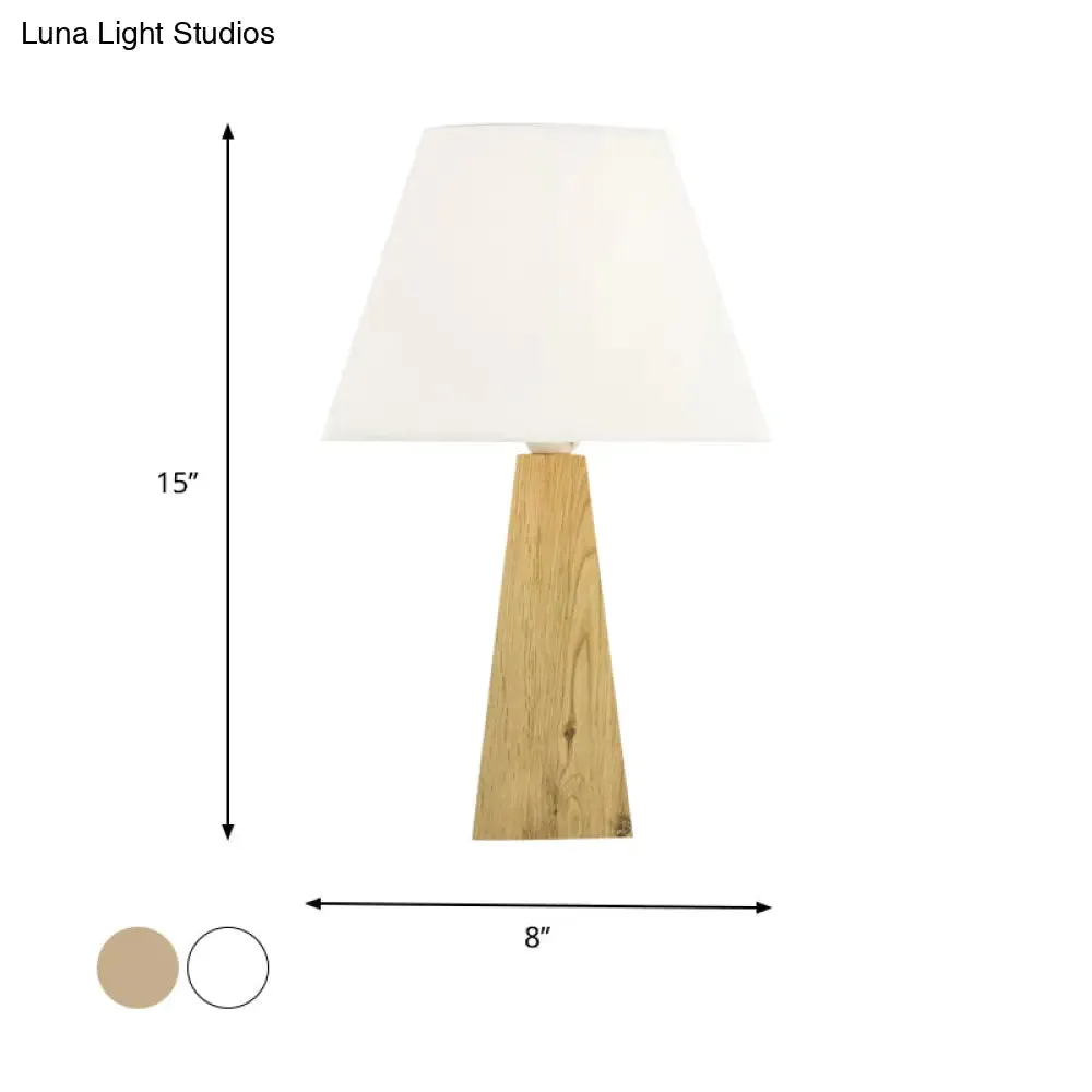 Minimalist Taupe/White Pagoda Table Lamp with Pyramidal Wood Pedestal