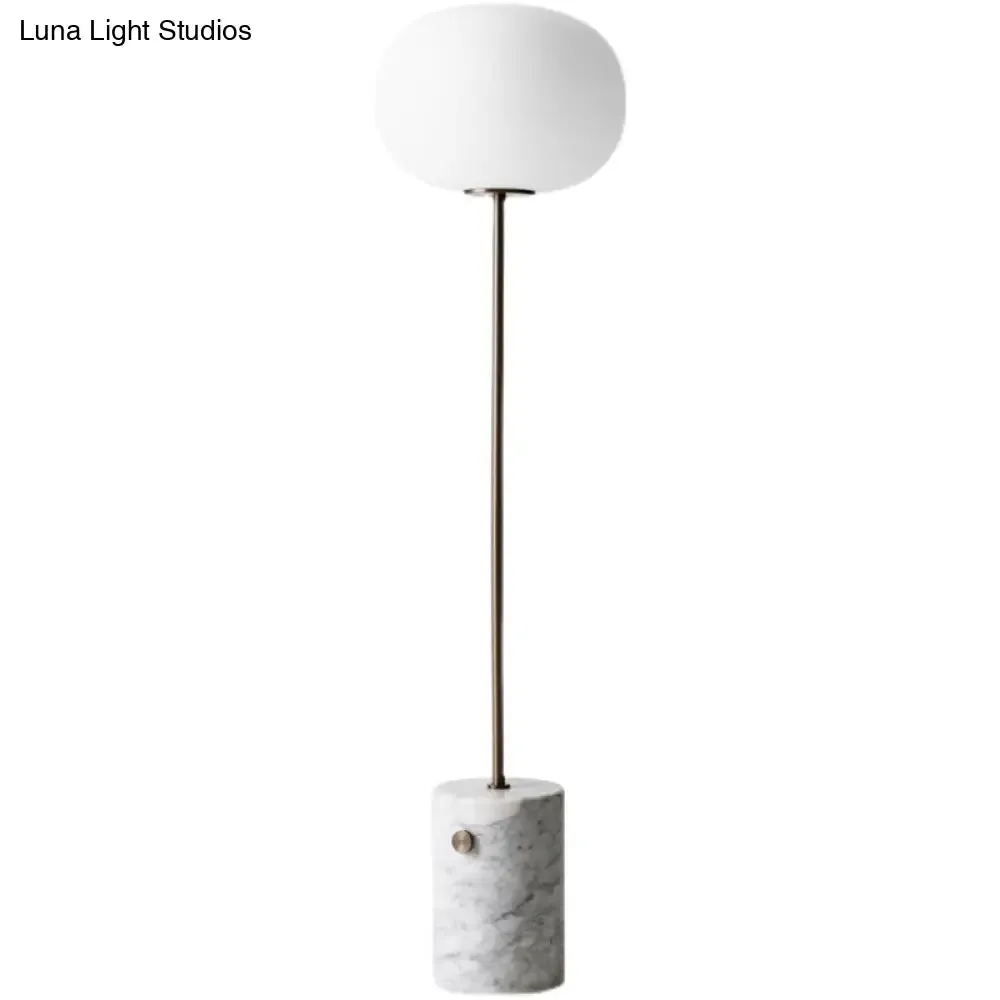 Minimalistic Cream Glass Floor Lamp with Marble Base - Single-Bulb Stand-Up Lighting