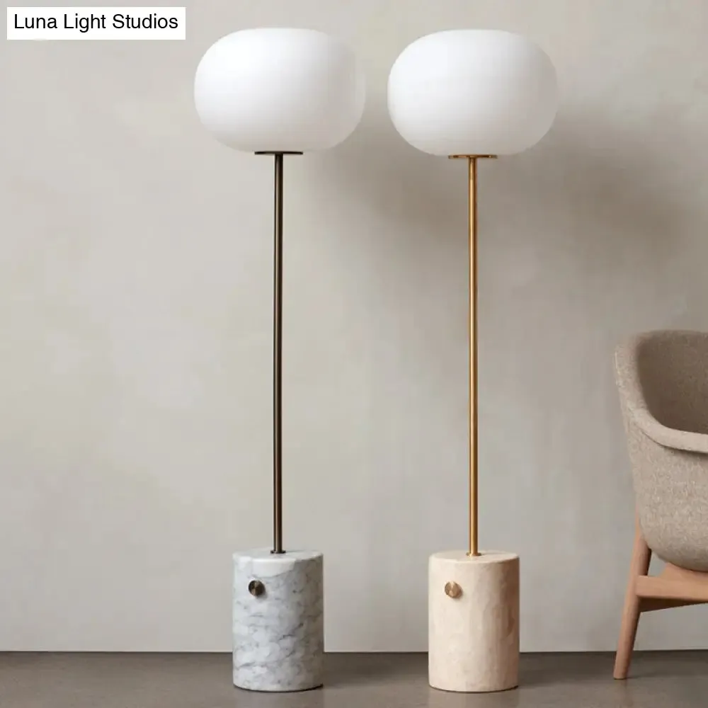 Minimalistic Cream Glass Floor Lamp with Marble Base - Single-Bulb Stand-Up Lighting