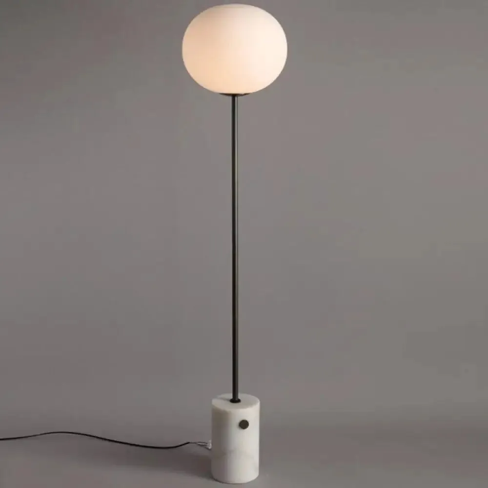 Minimalistic Cream Glass Floor Lamp with Marble Base - Single-Bulb Stand-Up Lighting