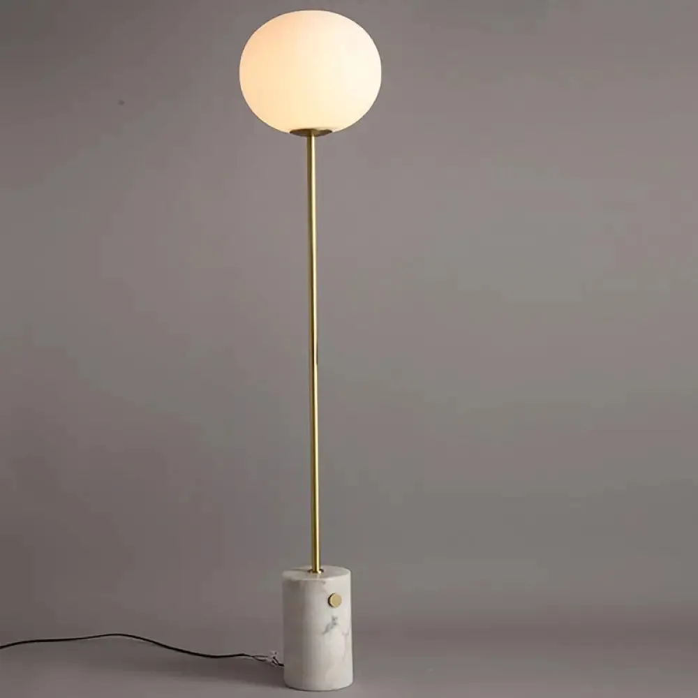 Minimalistic Cream Glass Floor Lamp with Marble Base - Single-Bulb Stand-Up Lighting