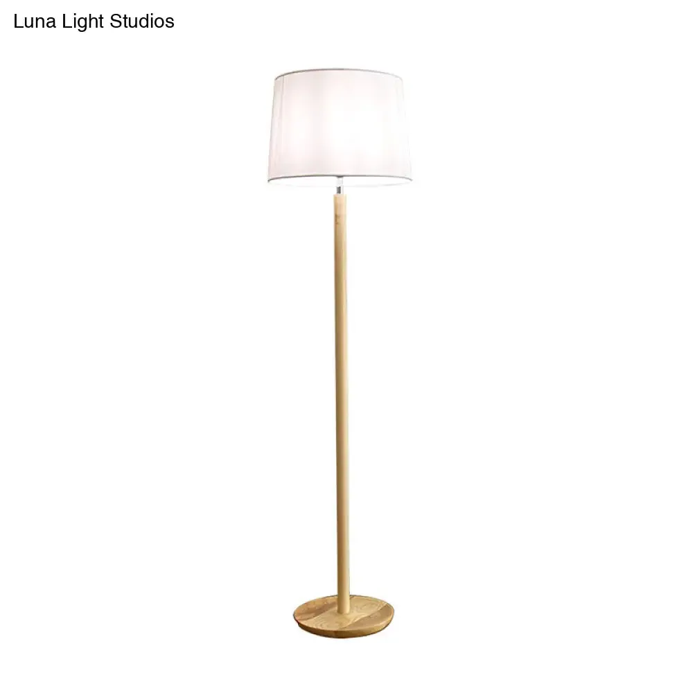 Minimalistic Fabric Tapered Drum Floor Lamp with Wood Stand - 1 Head Standing Light