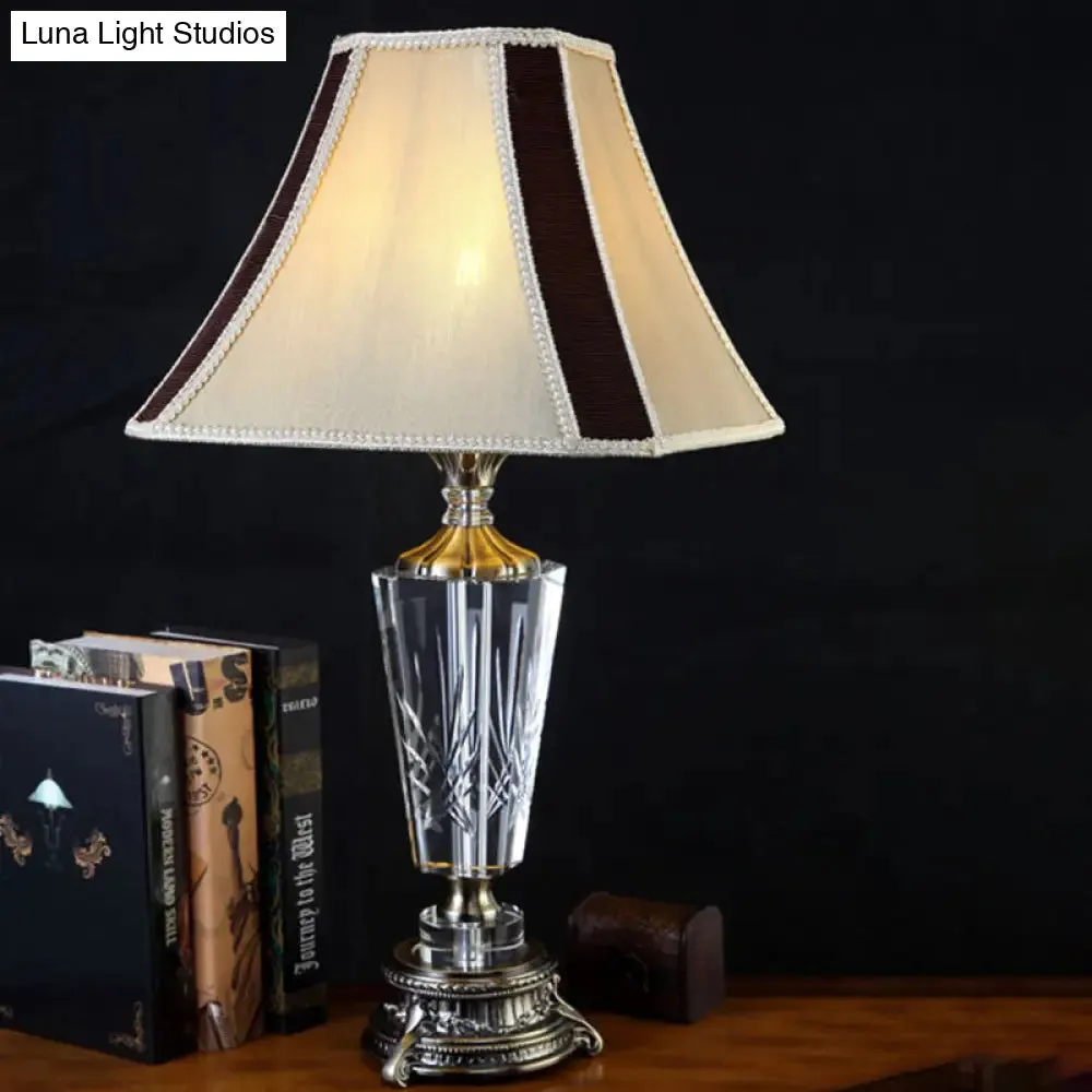 Modern Beige Fabric Bell Table Lamp with Sculpted Bronze Metallic Base