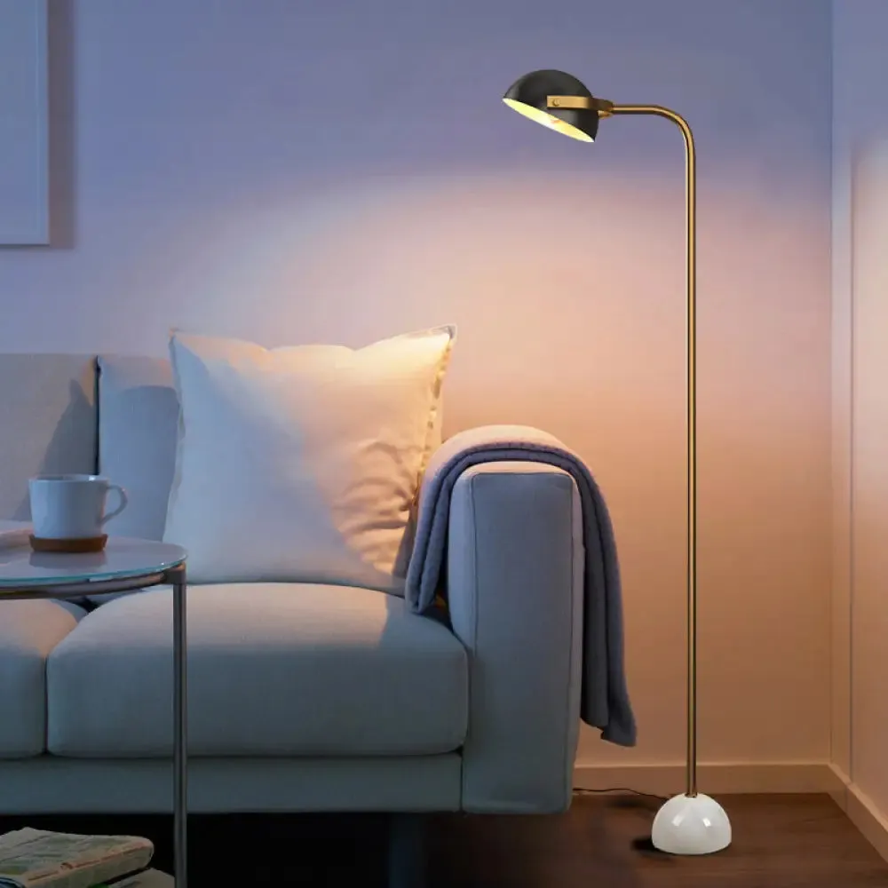 Modern Black Domed Rotatable Floor Lamp with Metallic Handle