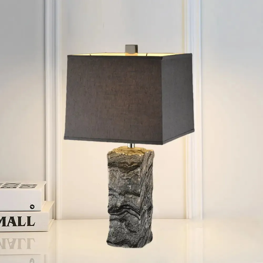 Modern Black Marble Rectangular Night Table Lamp with Fabric Shade