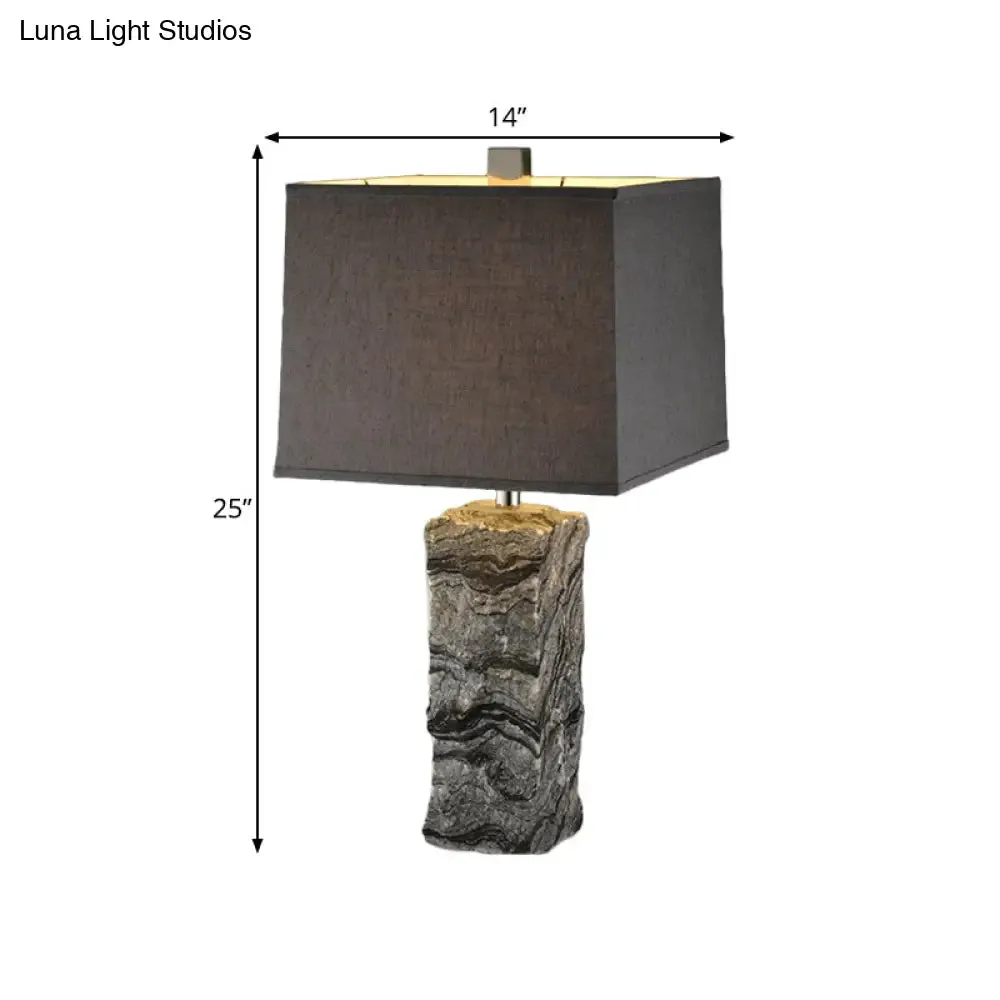 Modern Black Marble Rectangular Night Table Lamp with Fabric Shade