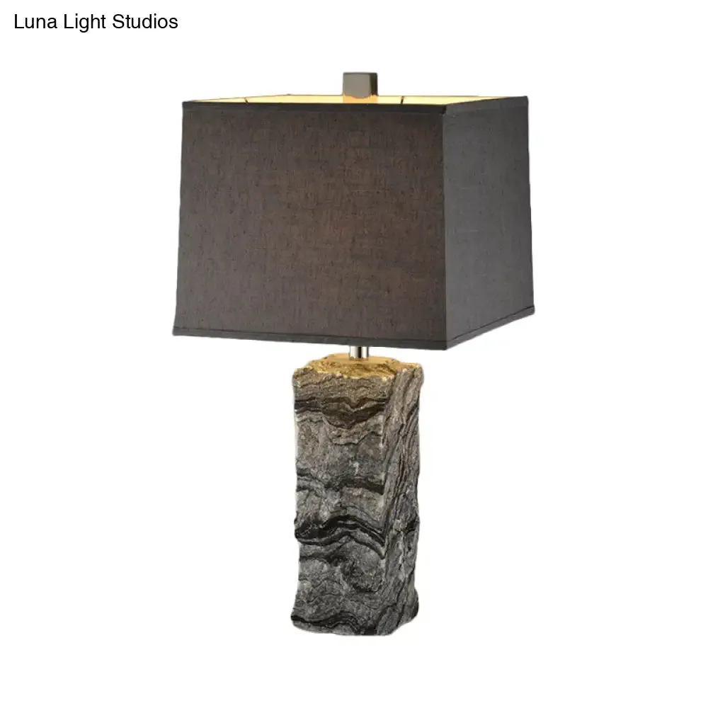 Modern Black Marble Rectangular Night Table Lamp with Fabric Shade