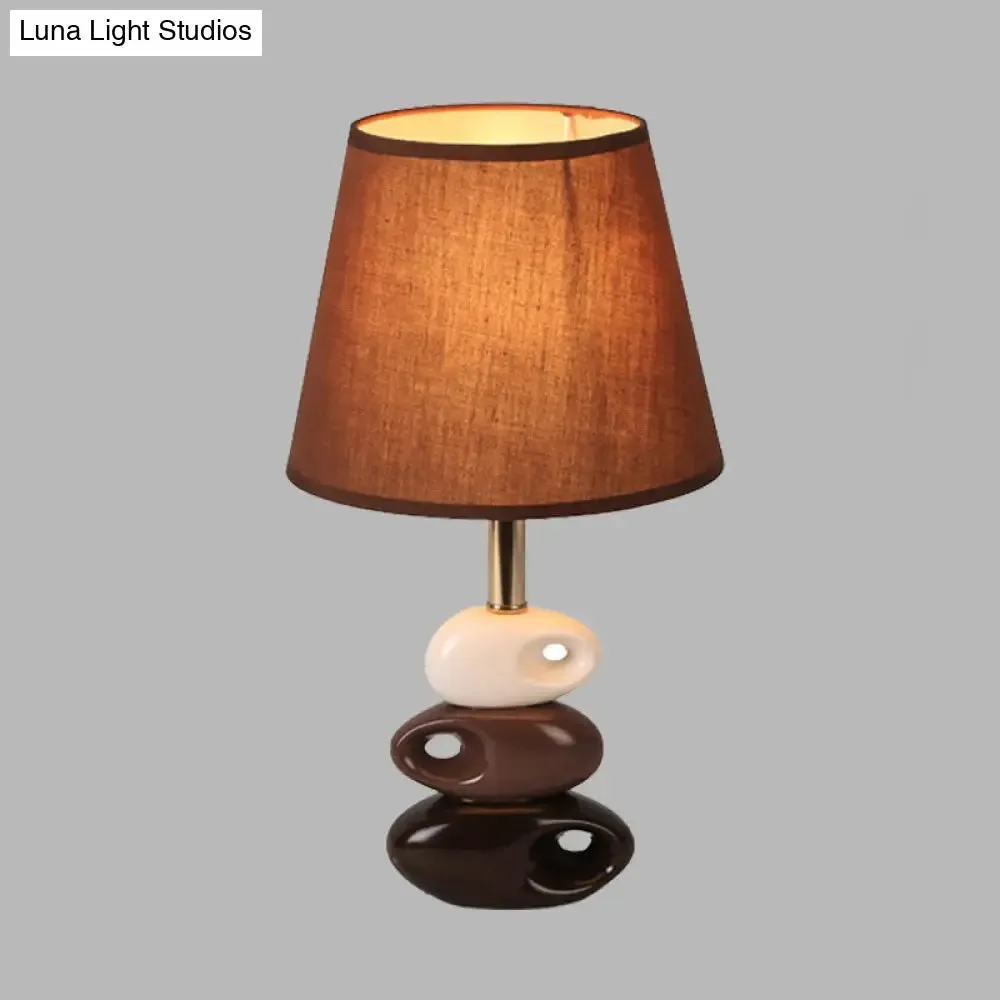 Modern Coffee Barrel Night Table Lamp with Stone Ceramics Base