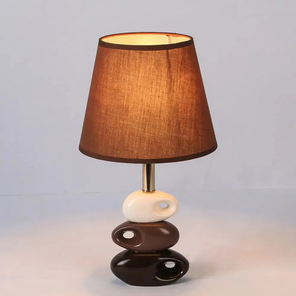 Modern Coffee Barrel Night Table Lamp with Stone Ceramics Base