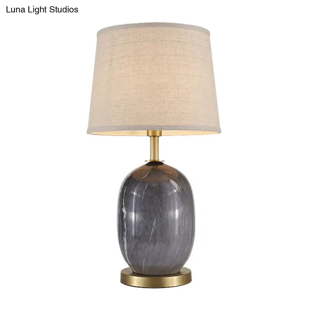 Modern Fabric Drum Desk Lamp with Gold Circle Metal Base