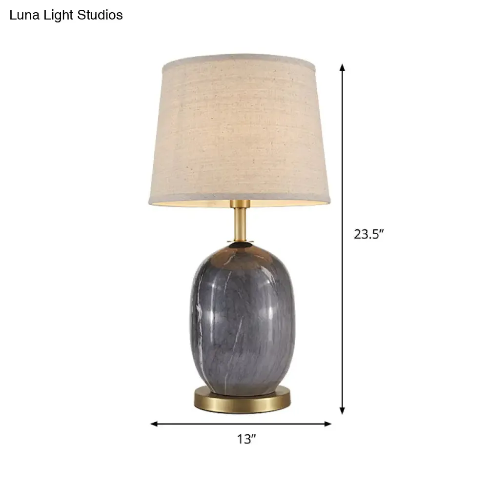 Modern Fabric Drum Desk Lamp with Gold Circle Metal Base