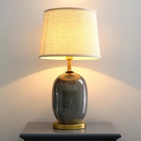 Modern Fabric Drum Desk Lamp with Gold Circle Metal Base