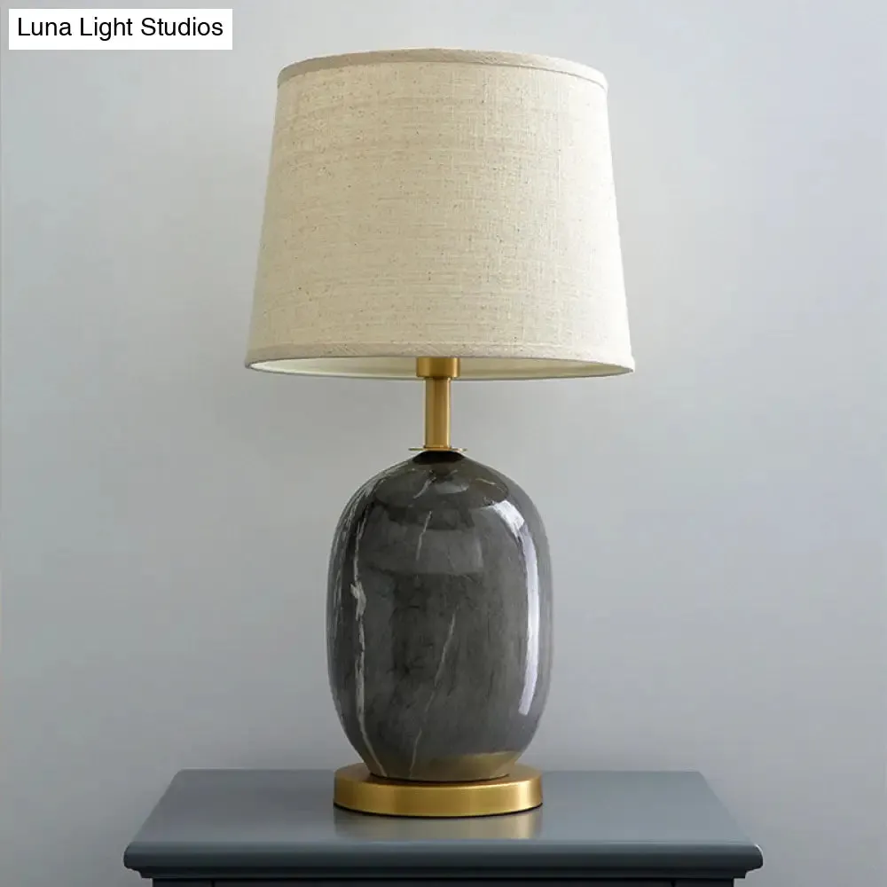 Modern Fabric Drum Desk Lamp with Gold Circle Metal Base