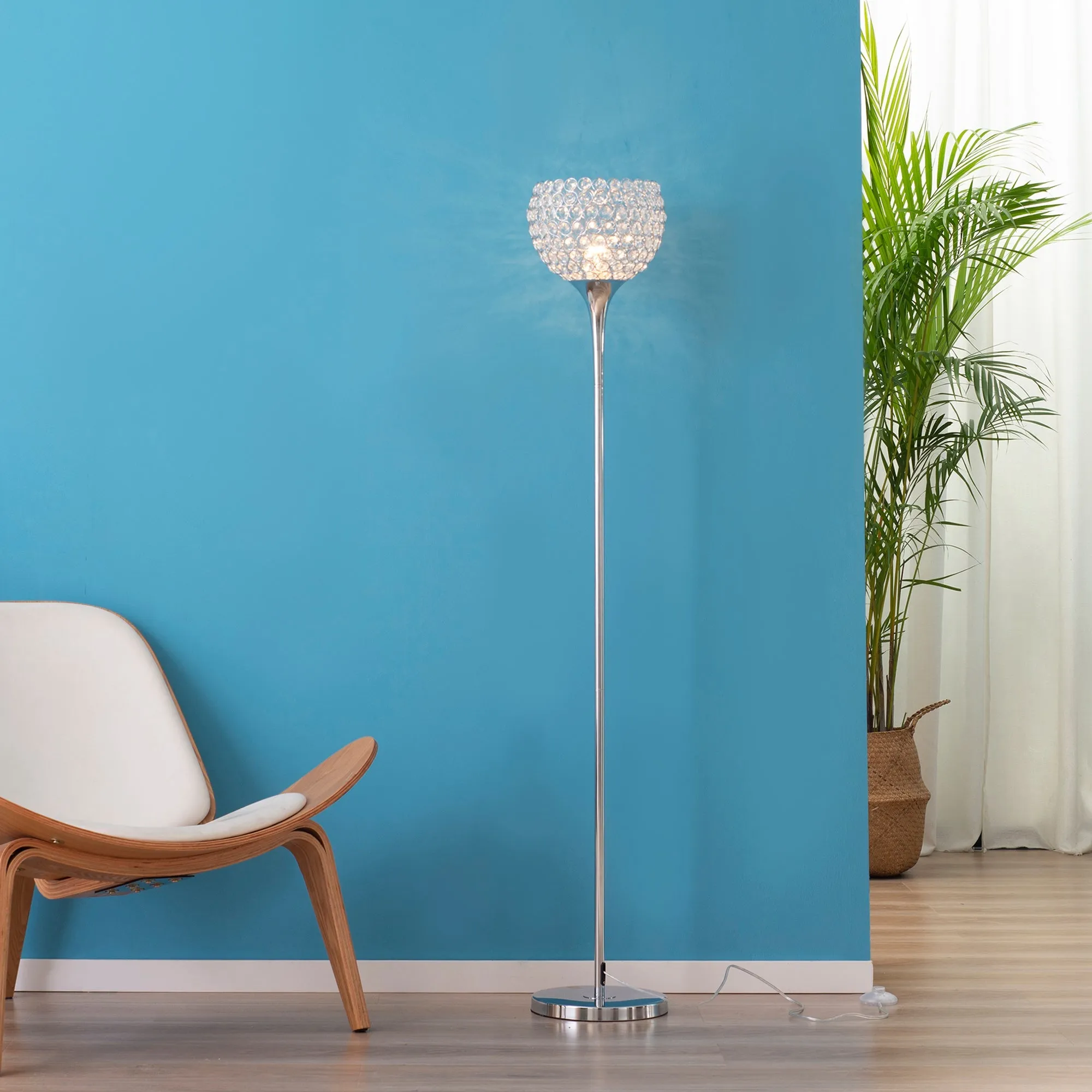 Modern Floor Lamp Tall Standing Lamp With K9 Crystal Shade For Living Room Silver