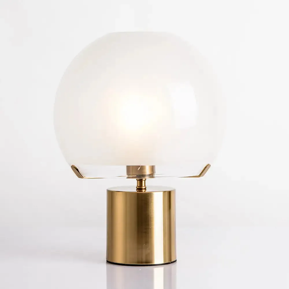 Modern Gold Finish Glass Night Lamp with Single Light – Domed Table Lighting