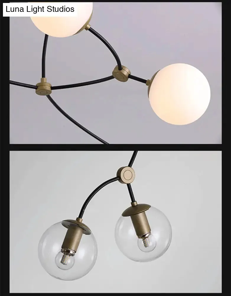 Molecular Suspension Island Light: Minimalist Black-Gold Metal Design with Ball Glass Shade