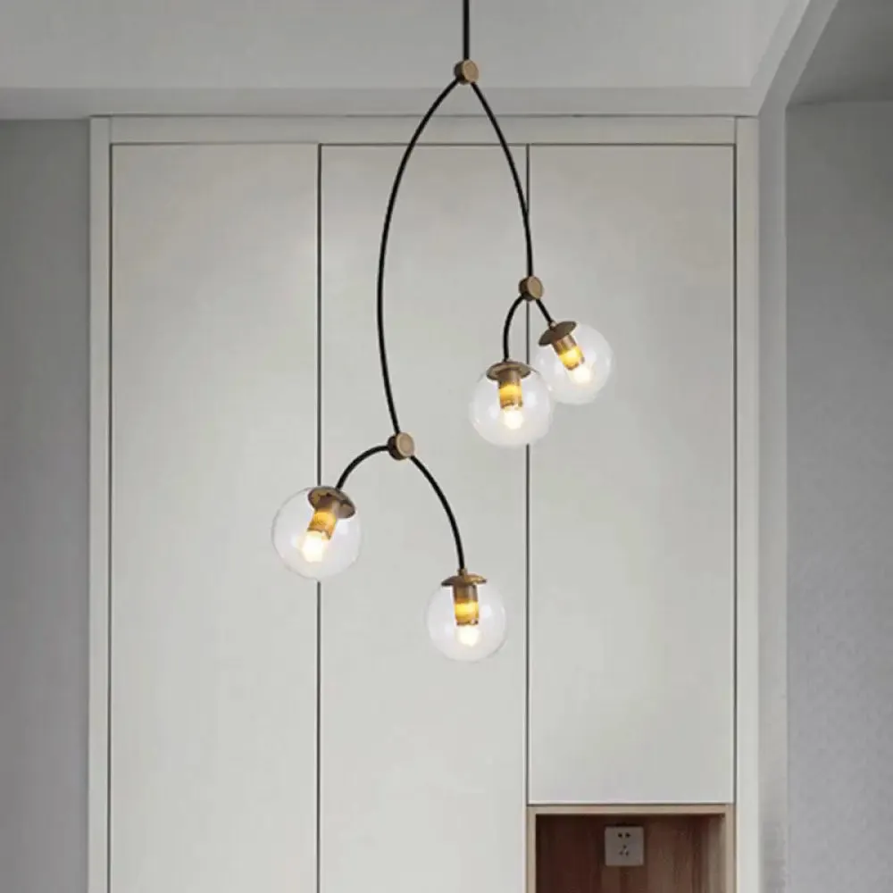 Molecular Suspension Island Light: Minimalist Black-Gold Metal Design with Ball Glass Shade