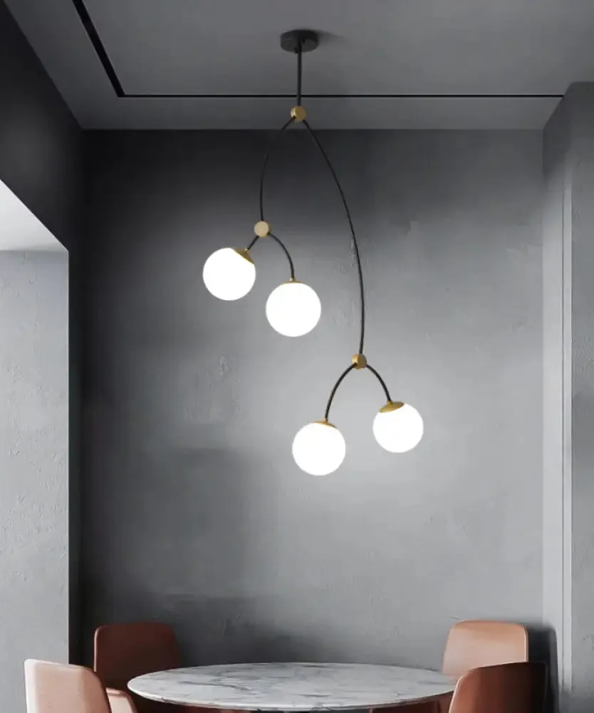 Molecular Suspension Island Light: Minimalist Black-Gold Metal Design with Ball Glass Shade