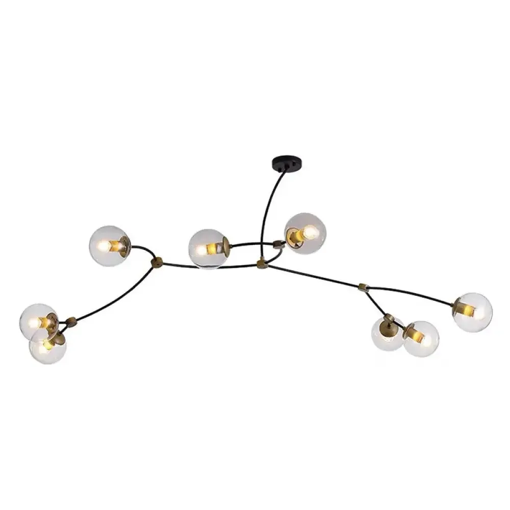 Molecular Suspension Island Light: Minimalist Black-Gold Metal Design with Ball Glass Shade