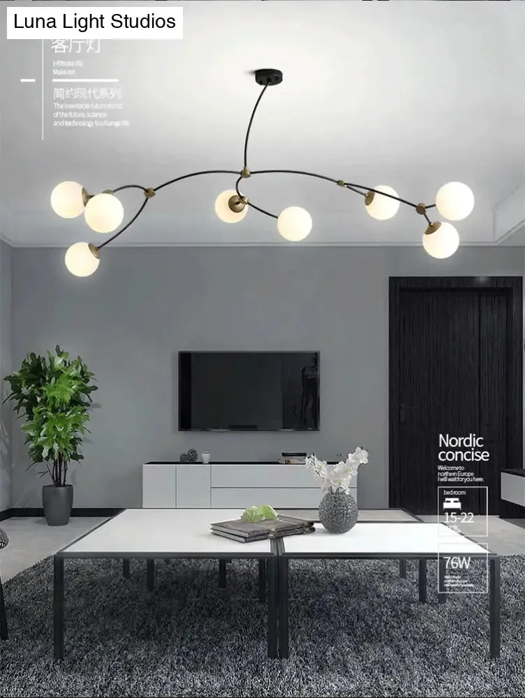 Molecular Suspension Island Light: Minimalist Black-Gold Metal Design with Ball Glass Shade