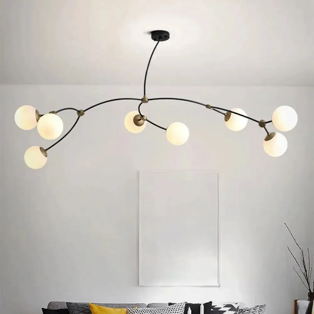 Molecular Suspension Island Light: Minimalist Black-Gold Metal Design with Ball Glass Shade